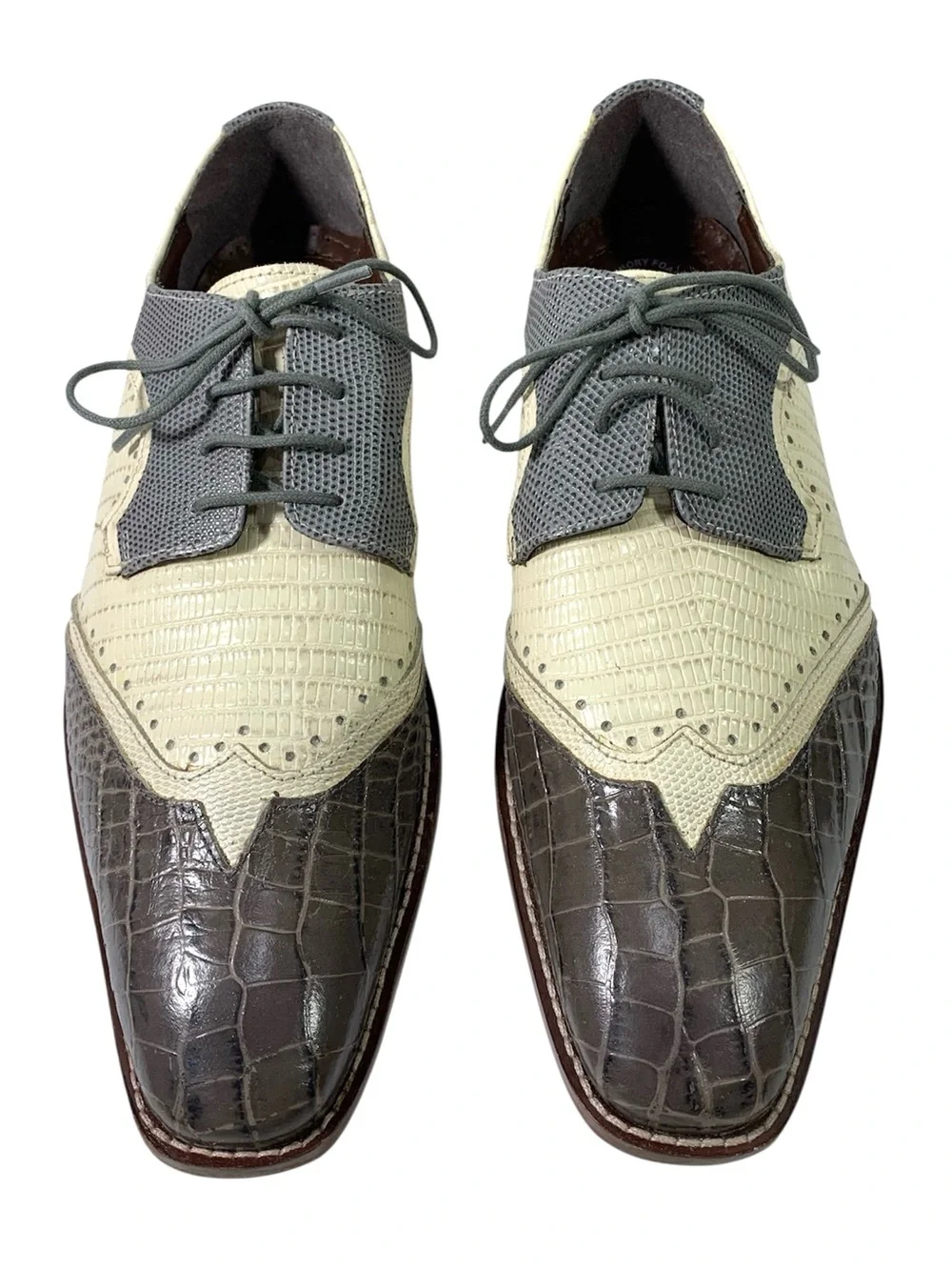 Stacy Adams Gregorio Men's 25473 Wingtip Oxford Grey Cream Size 10.5 M
